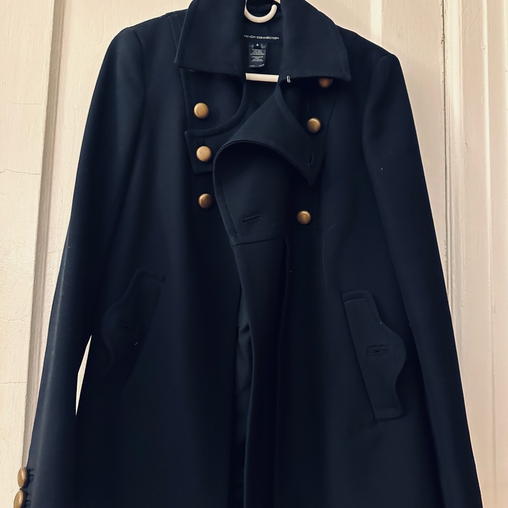 French connection Navy blue Military Style Coat with Gold Buttons